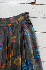 Dark Olive Floral Tea Skirt M