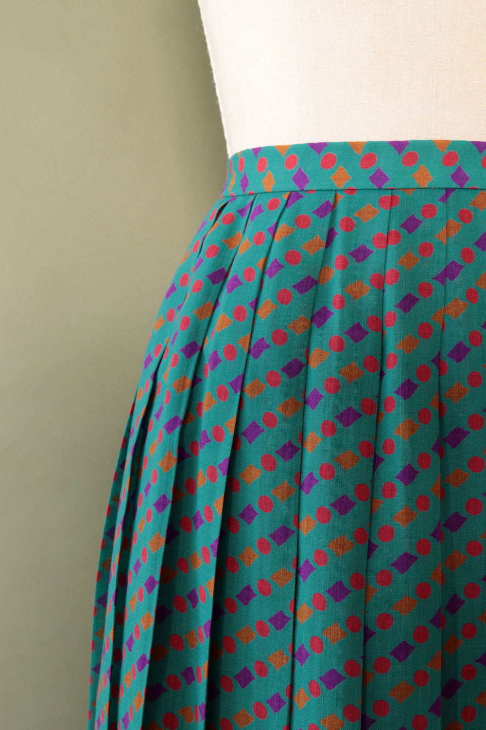 Teal Geometric Pleat Skirt XS