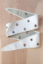 Wide White Leather Grommet Belt XS-M