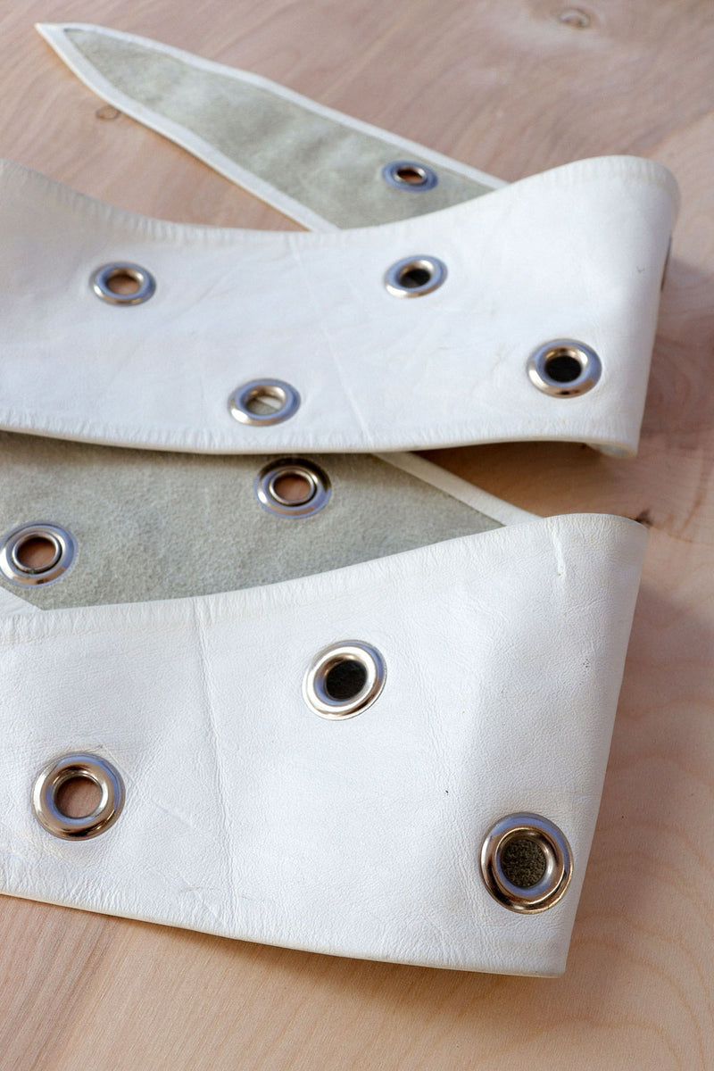 Wide White Leather Grommet Belt XS-M