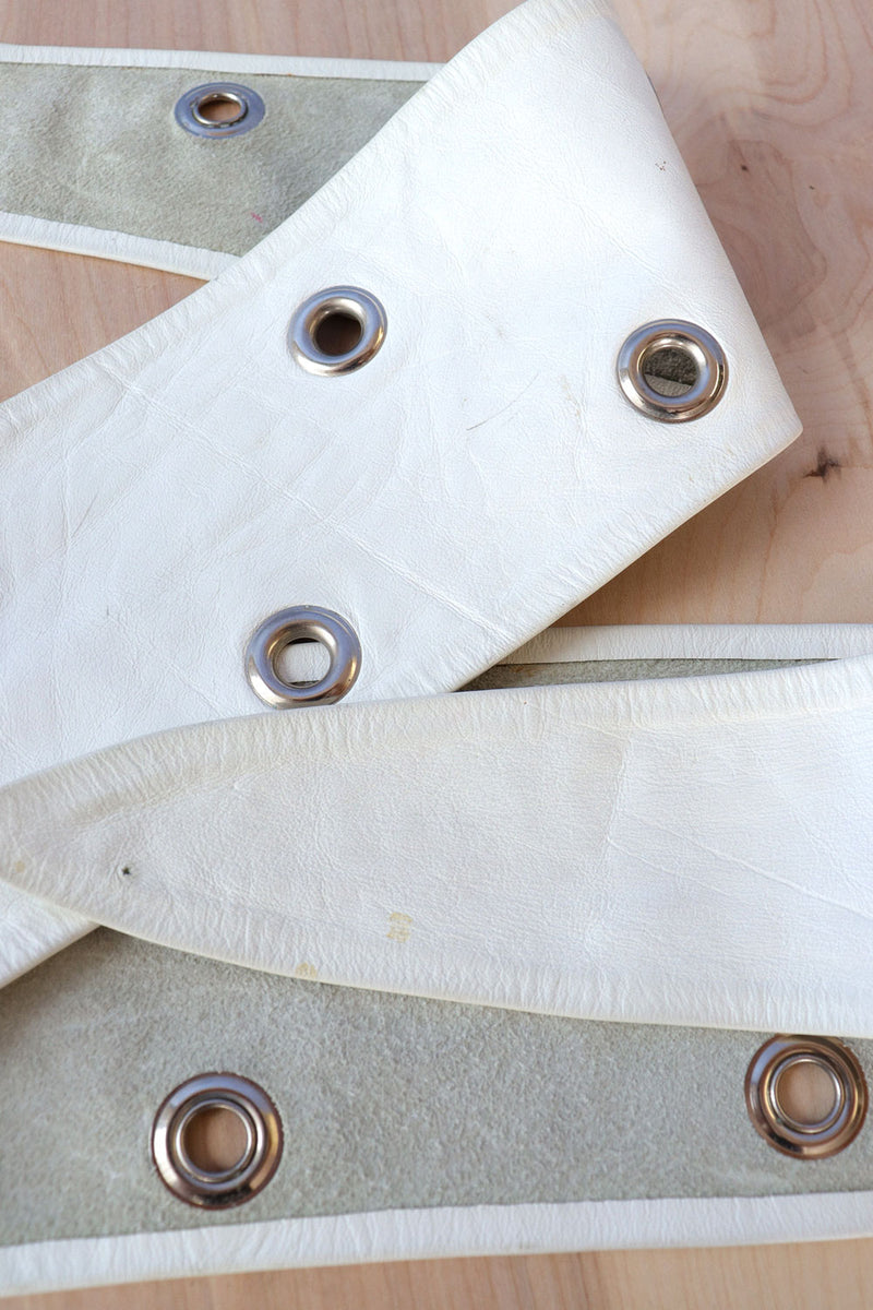 Wide White Leather Grommet Belt XS-M