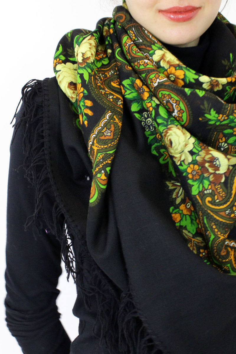 marigold & black babushka scarf | big!