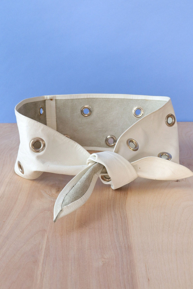 Wide White Leather Grommet Belt XS-M