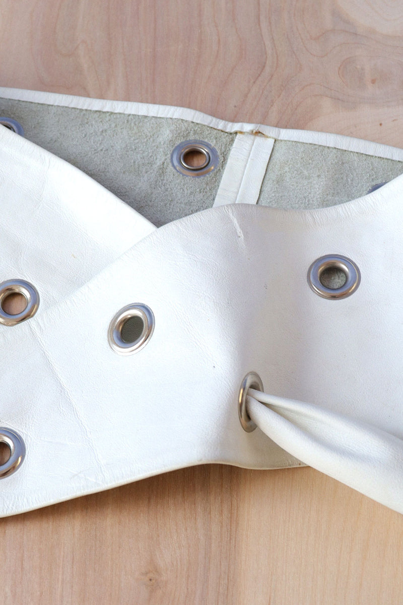 Wide White Leather Grommet Belt XS-M