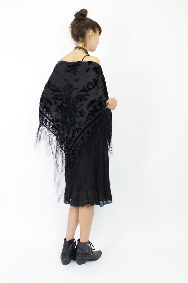 noir velvet burnout fringe shawl