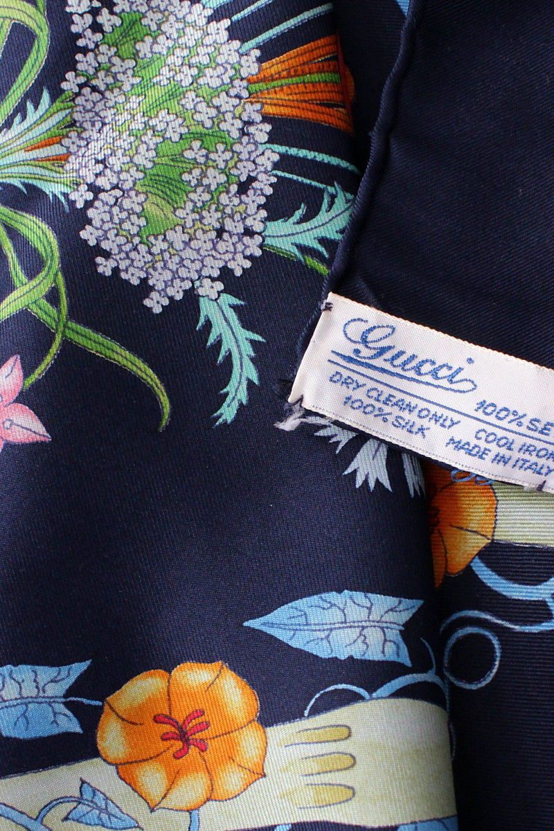 Gucci Navy Bamboo Floral Scarf