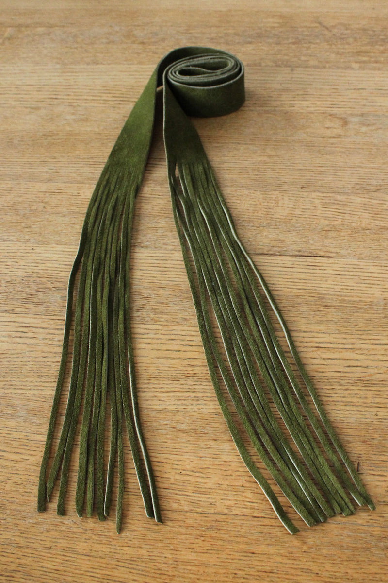 Olive Suede Fringe Belt