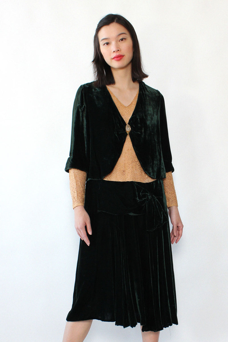 Ivy Silk Velvet & Lace 1920s Dress S/M