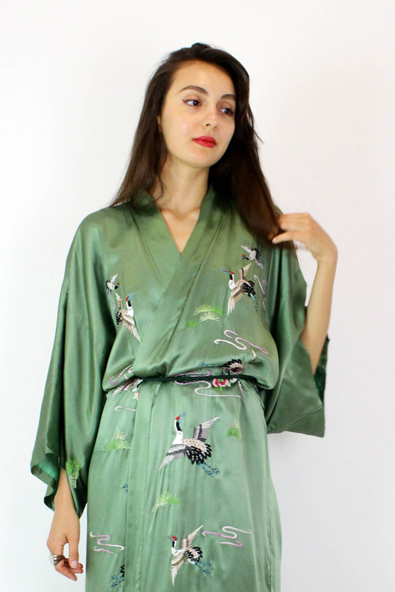 Sage Green Silk Kimono OMNIA Sage Green Silk Kimono OMNIA