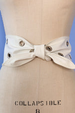 Wide White Leather Grommet Belt XS-M