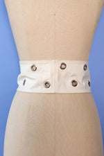Wide White Leather Grommet Belt XS-M