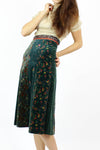 emerald velvet floral skirt XS