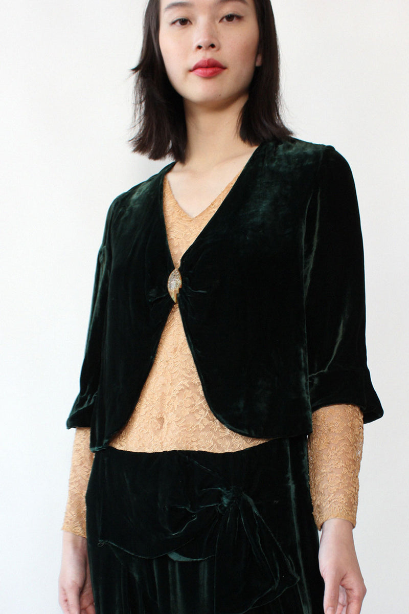 Ivy Silk Velvet & Lace 1920s Dress S/M