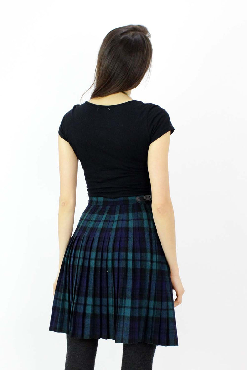 Navy & Hunter Plaid Pleat Kilt Skirt S/M