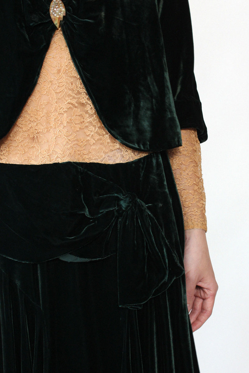 Ivy Silk Velvet & Lace 1920s Dress S/M
