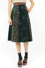 emerald velvet floral skirt XS