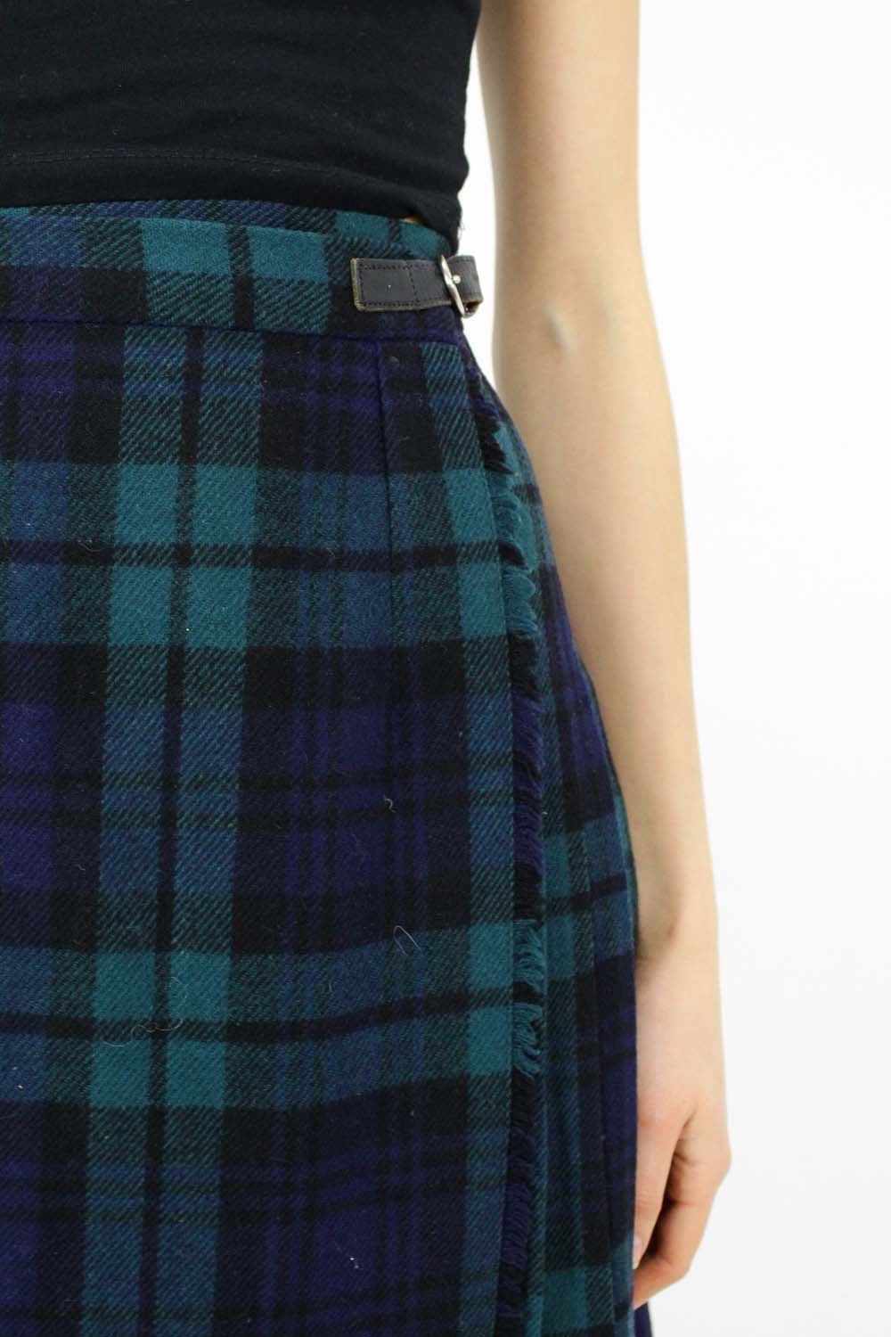 Navy & Hunter Plaid Pleat Kilt Skirt S/M