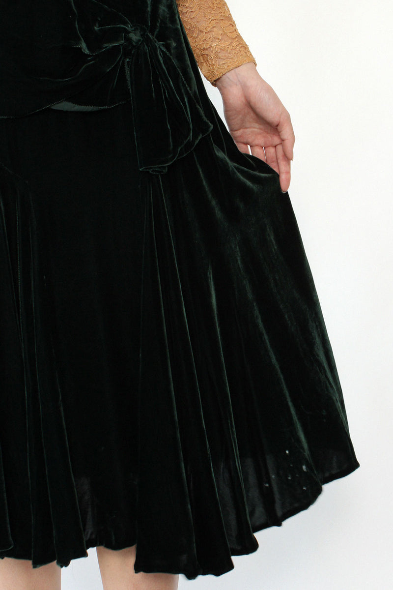 Ivy Silk Velvet & Lace 1920s Dress S/M