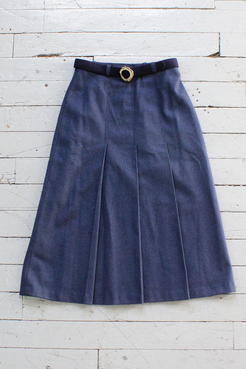 Blue Wool Antler Buckle Skirt S