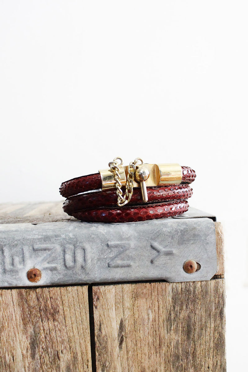 70s Snakeskin Lock Skinny Belt