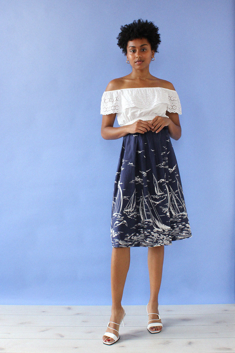 Navy Nautical Print Skirt XS