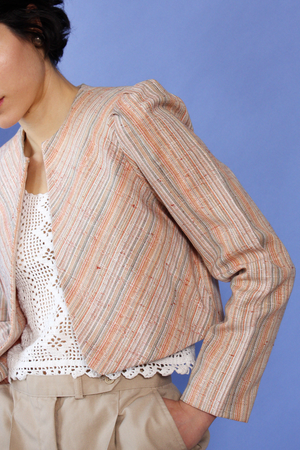 Peachy Stripe Boxy Crop Jacket XS/S