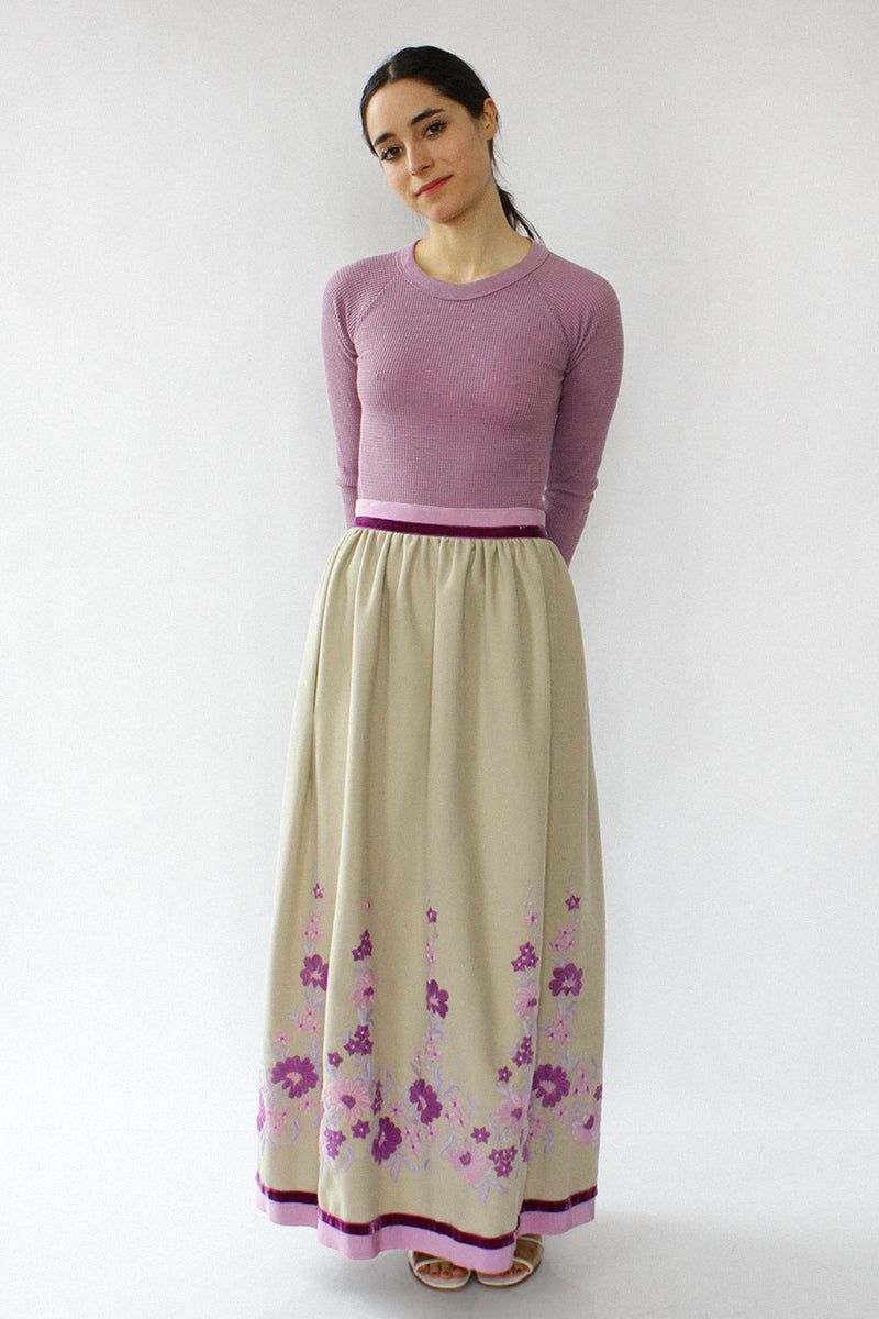 Victor Costa Embroidered Maxi Skirt