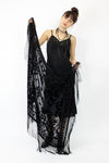 jet black velvet burnout fringe shawl
