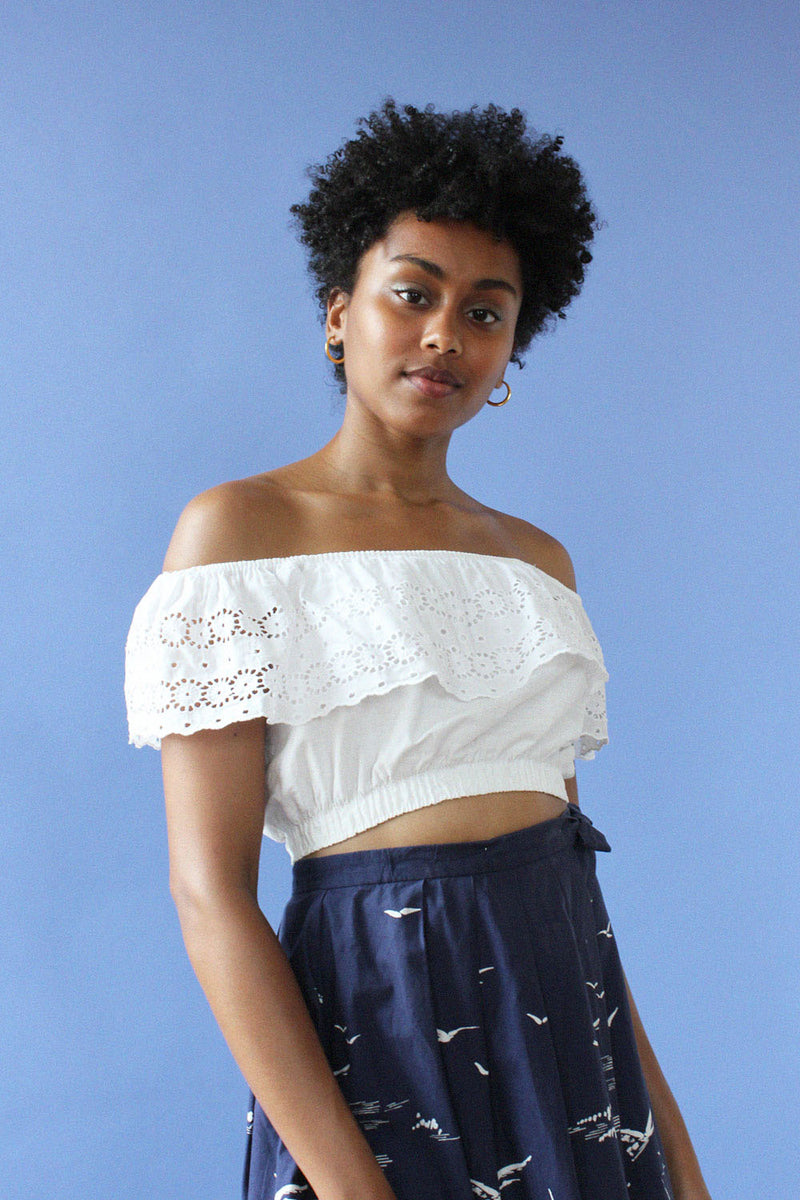 Cotton Eyelet Ruffle Crop Top S/M