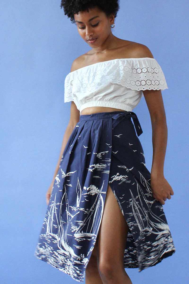 Navy Nautical Print Skirt XS