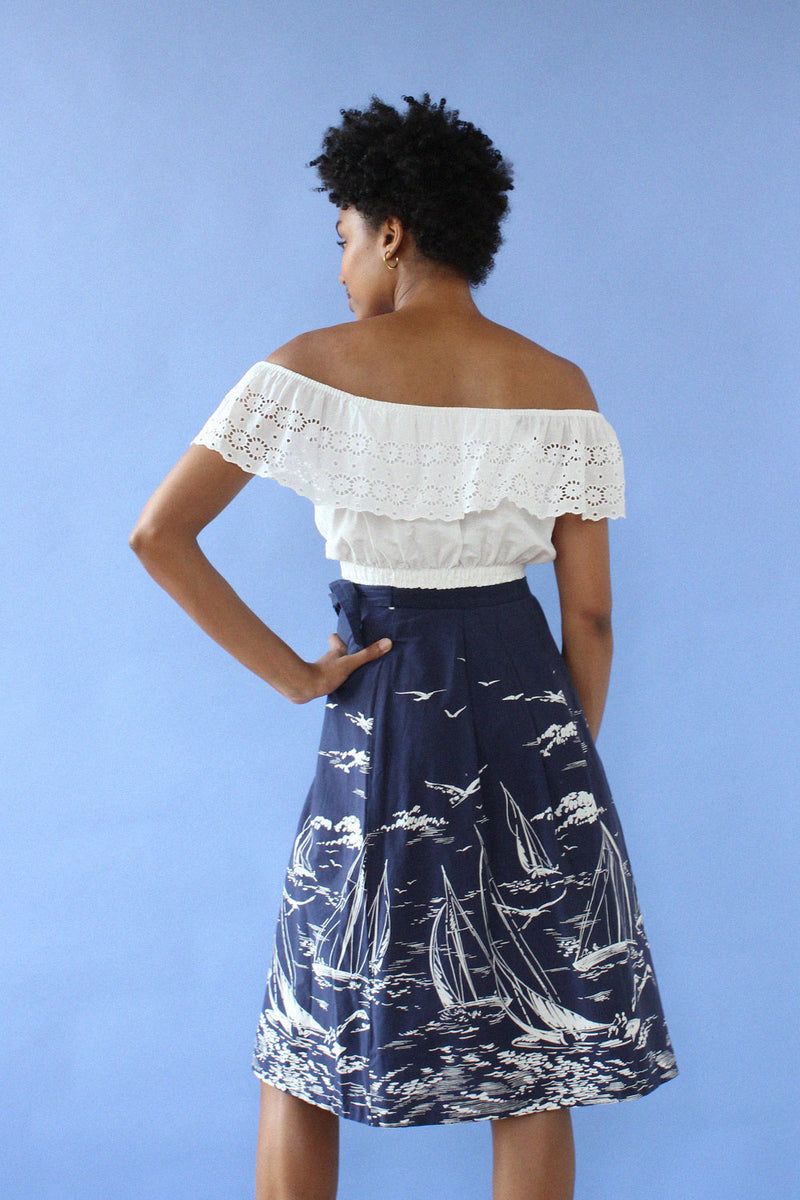 Navy Nautical Print Skirt XS