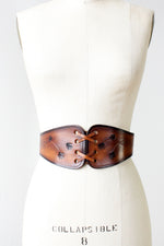 Leather and Lace Up Tooled Corset Belt