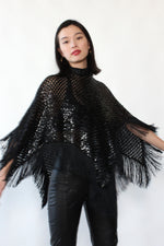 Cher Sequined Fringe Poncho XS-L