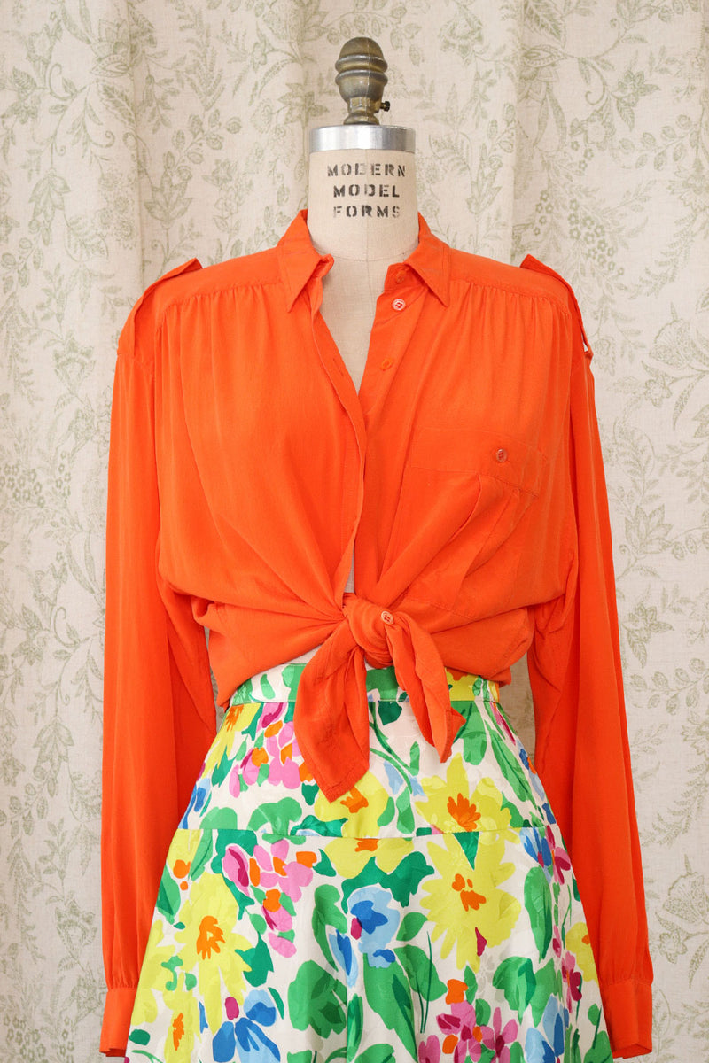 Vivid Orange Silk Blouse M/L