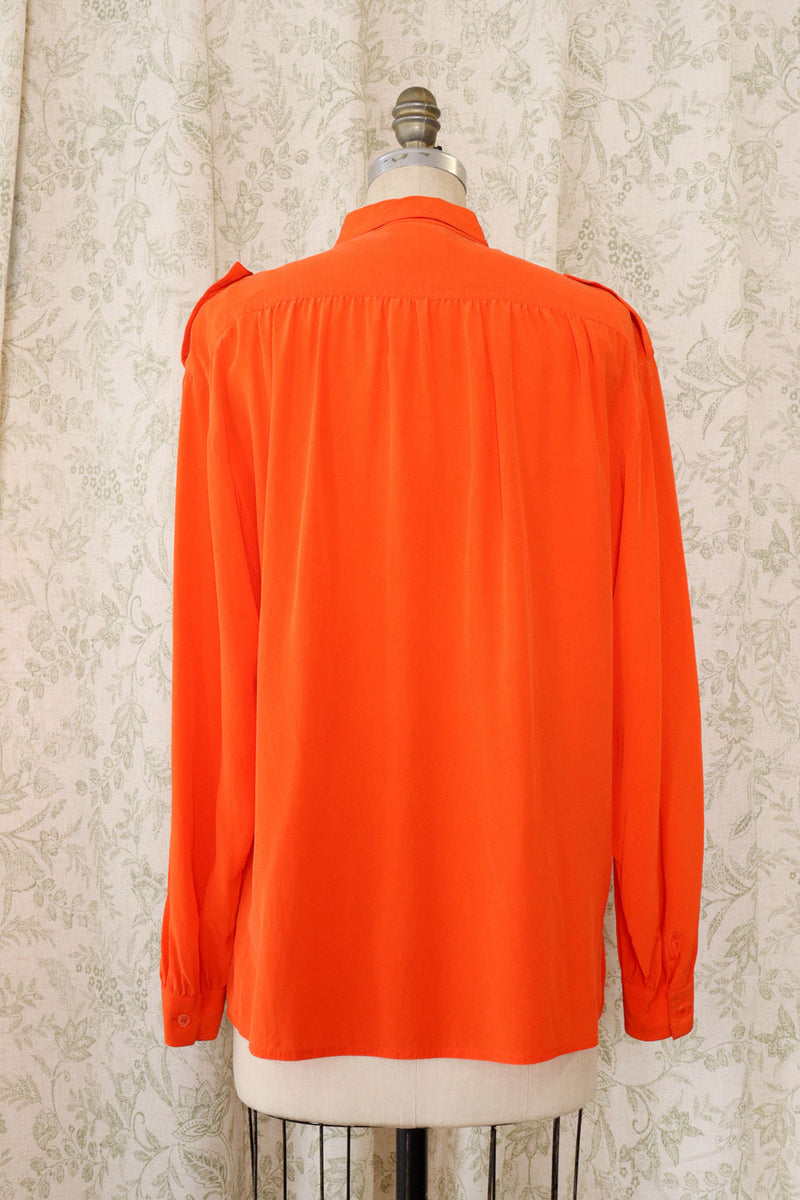Vivid Orange Silk Blouse M/L
