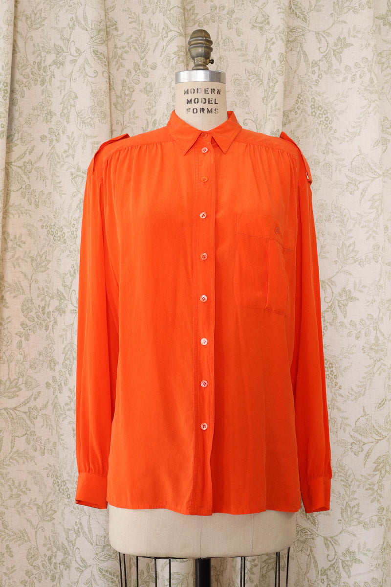 Vivid Orange Silk Blouse M/L