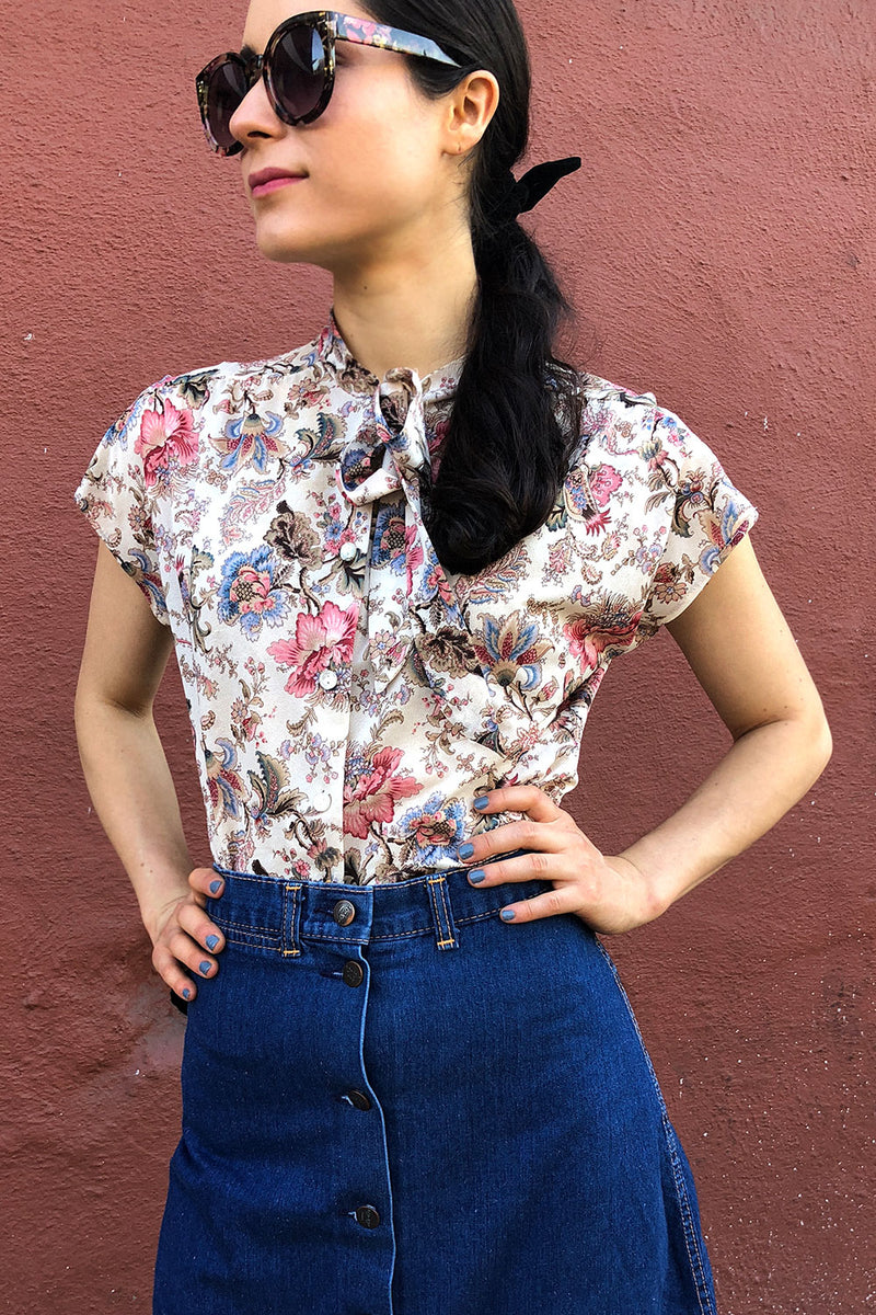 Floral Tie Neck Top S/M