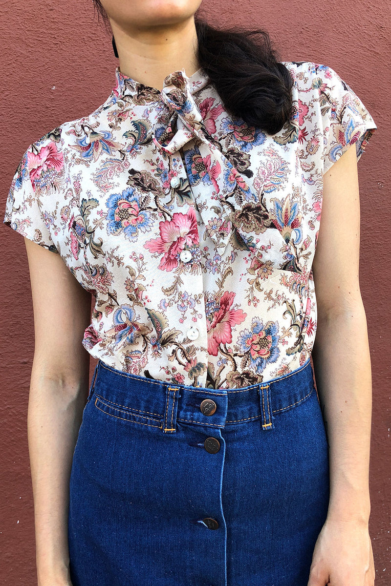 Floral Tie Neck Top S/M