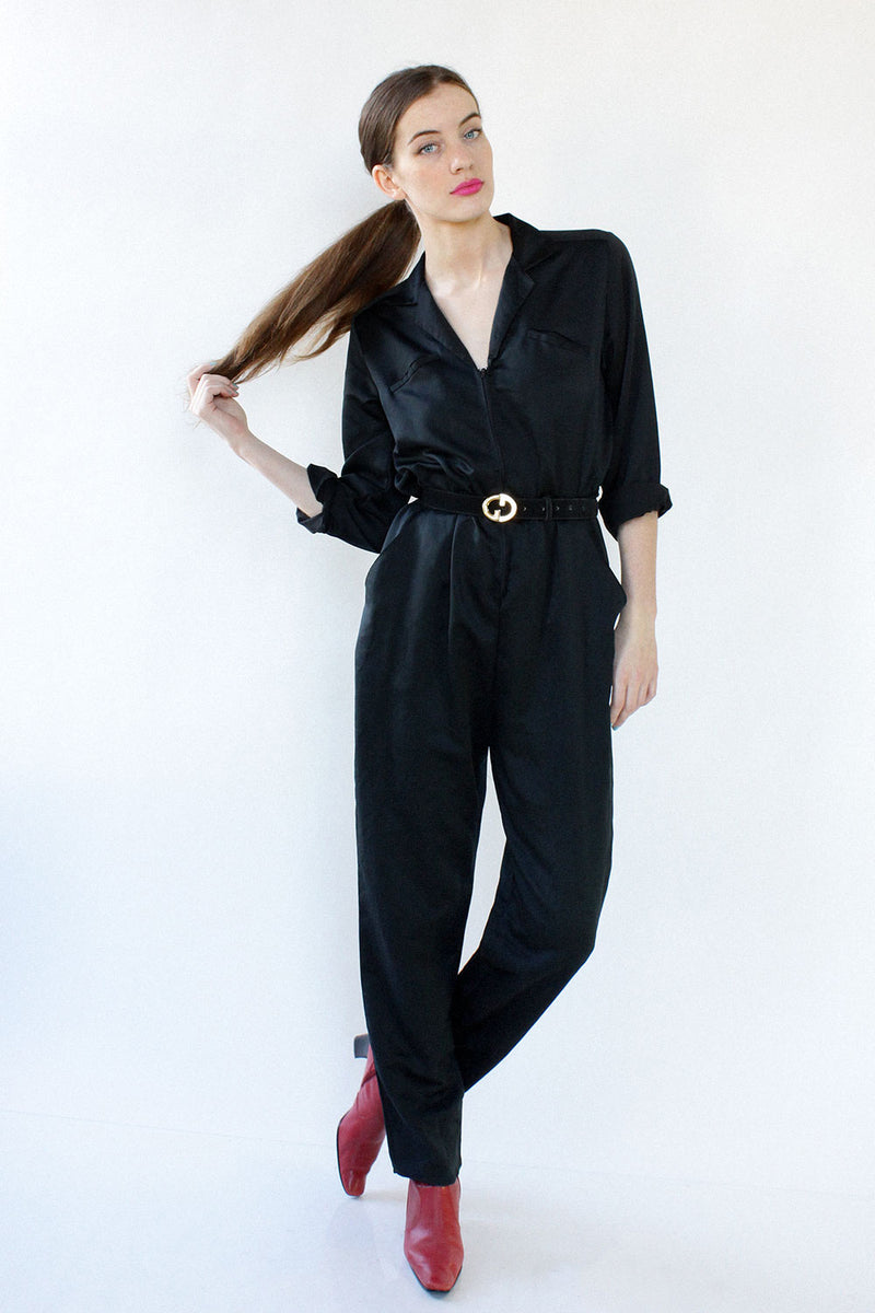 Black Satin Flightsuit S/M/L