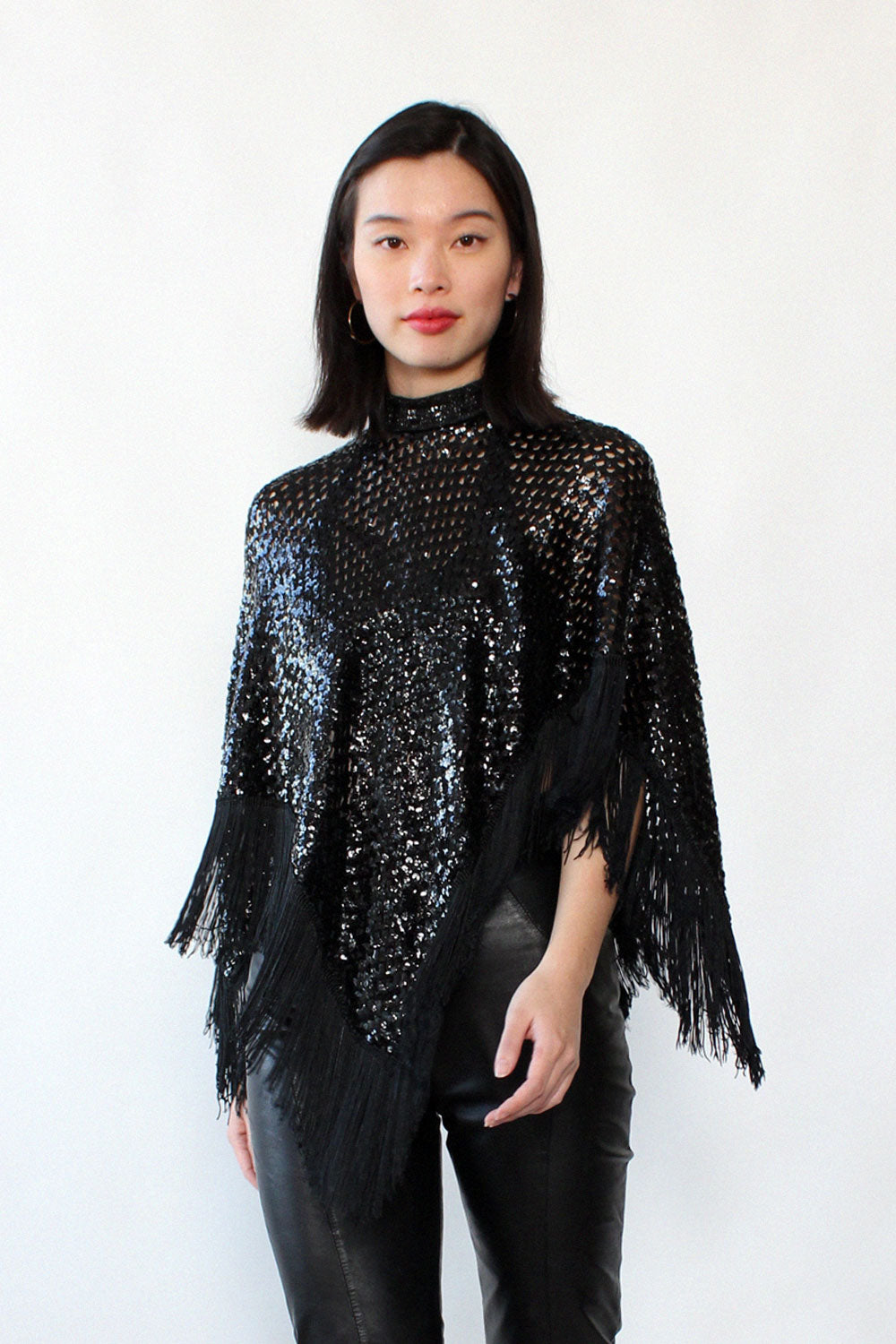 Cher Sequined Fringe Poncho XS-L