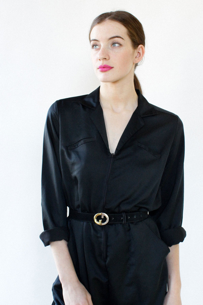 Black Satin Flightsuit S/M/L
