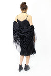 jet black velvet burnout fringe shawl