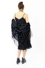 jet black velvet burnout fringe shawl