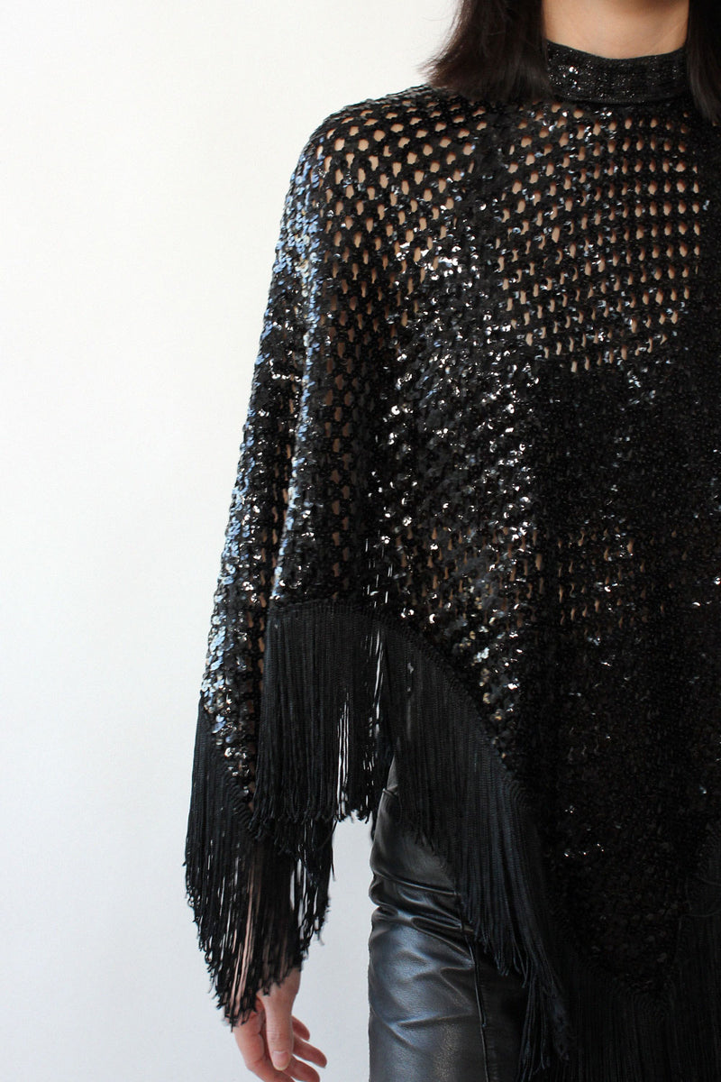 Cher Sequined Fringe Poncho XS-L