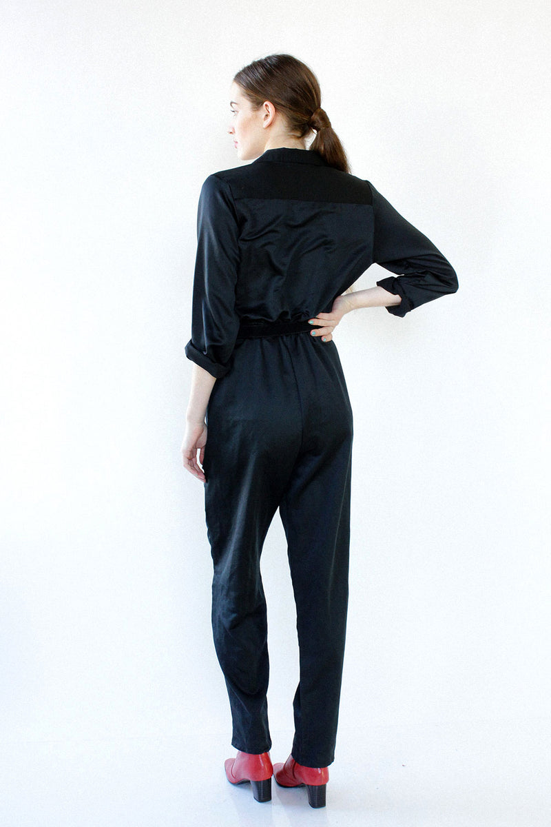 Black Satin Flightsuit S/M/L