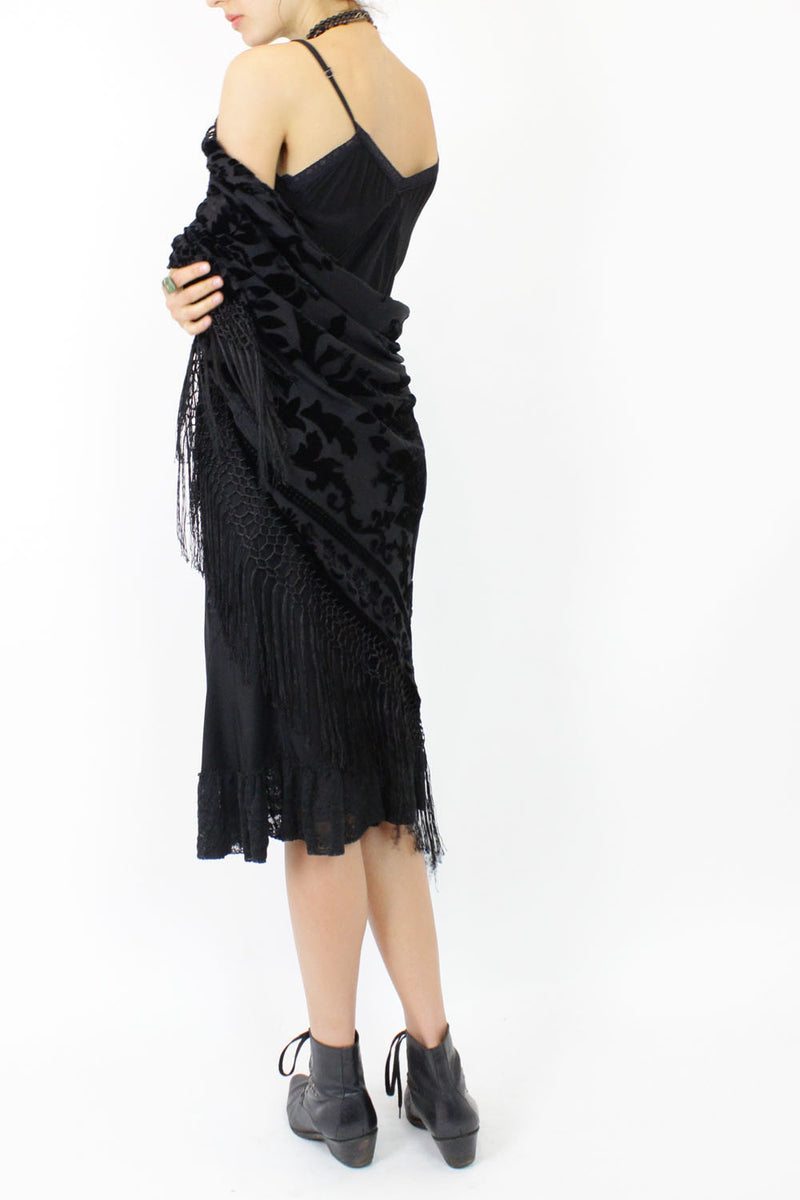 jet black velvet burnout fringe shawl