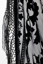 jet black velvet burnout fringe shawl