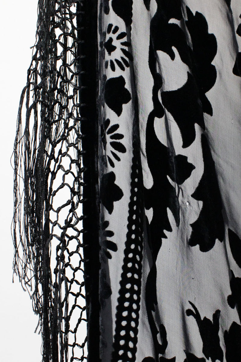 jet black velvet burnout fringe shawl