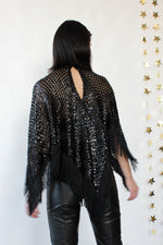 Cher Sequined Fringe Poncho XS-L