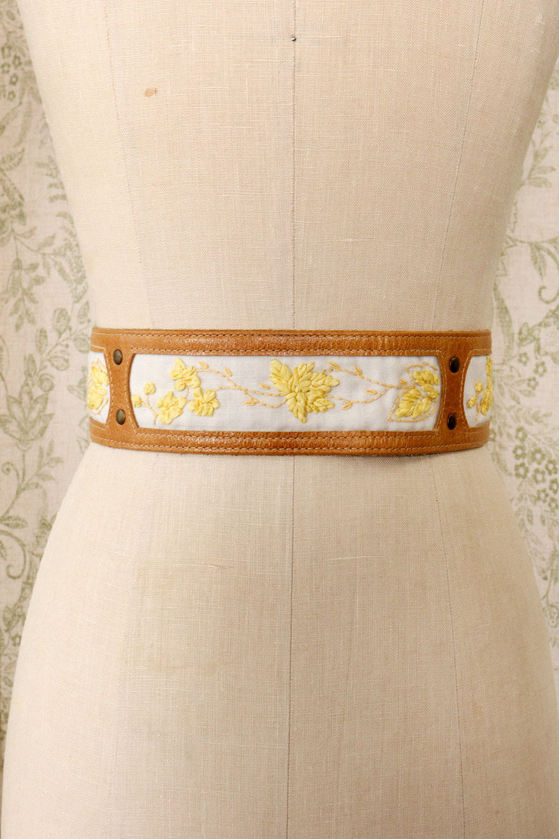 Embroidered Tan Leather Belt